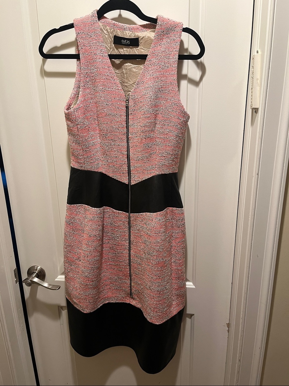 Cut25 by Yigal Azrouel Pink/Black dress with Lambskin leather accents, size 4.